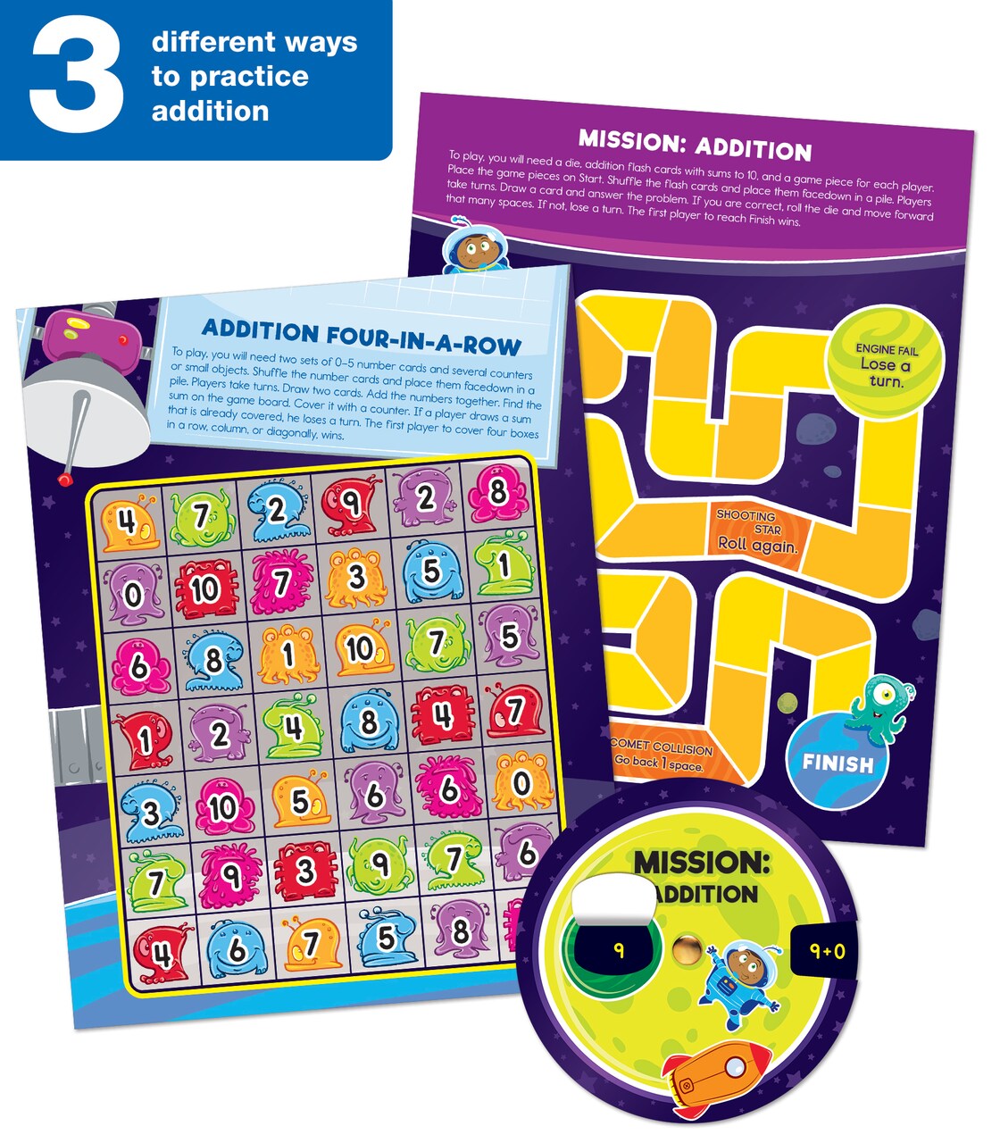 Carson Dellosa Adding Facts Mathematics Teaching Supplies Set, Addition Chart, Board Games and EZ Spin Wheel Math Manipulatives, Kindergarten and Elementary Classroom Must Haves